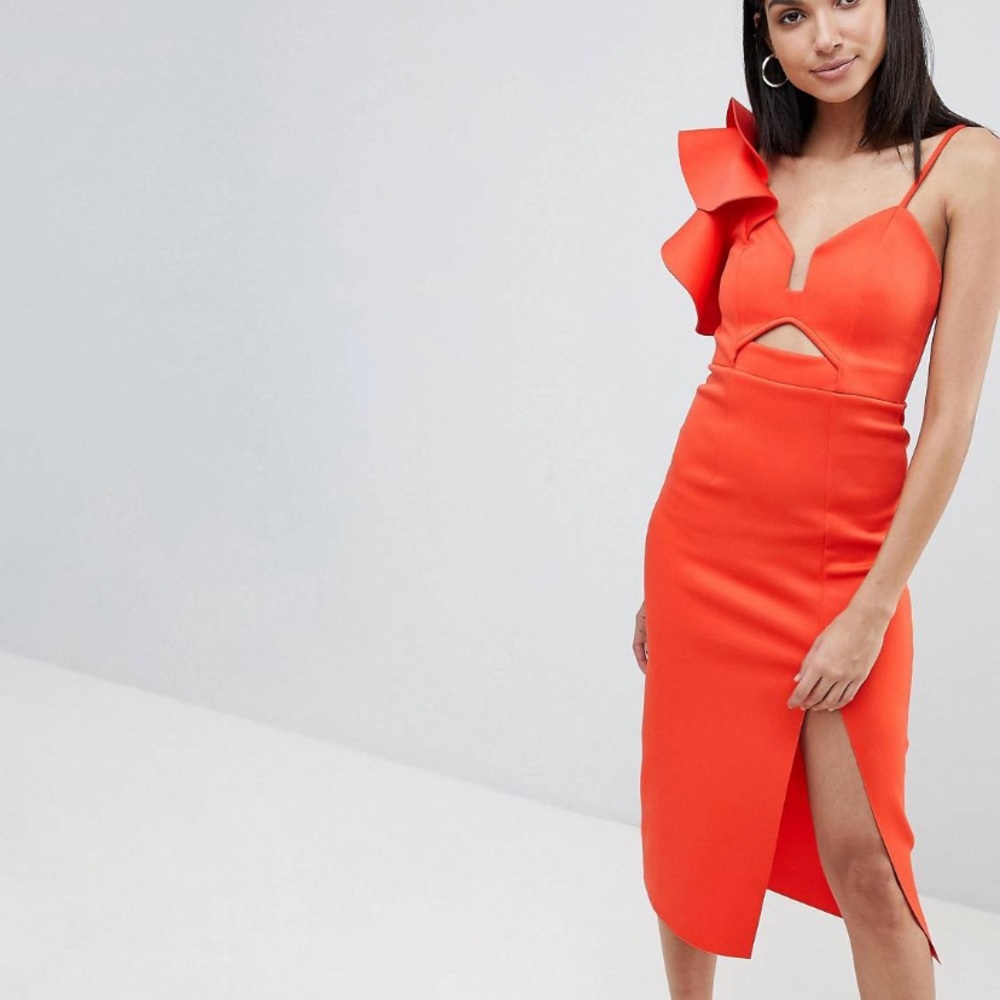 ASOS DESIGN Tall Frill One Shoulder Scuba Dress